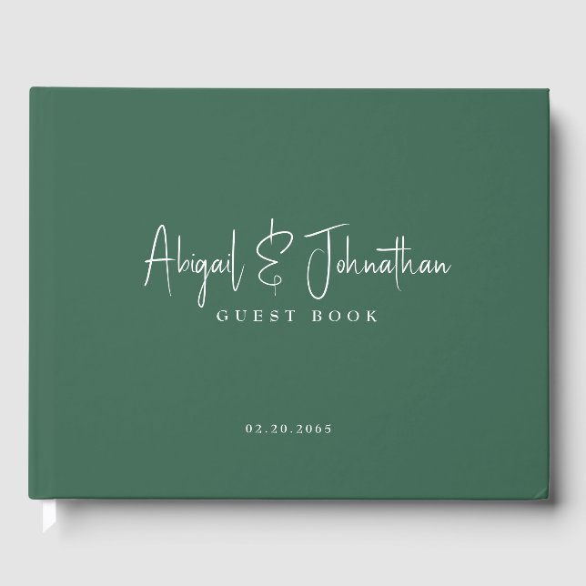 Simple Viridian Script Names Wedding  Guest Book (Front)