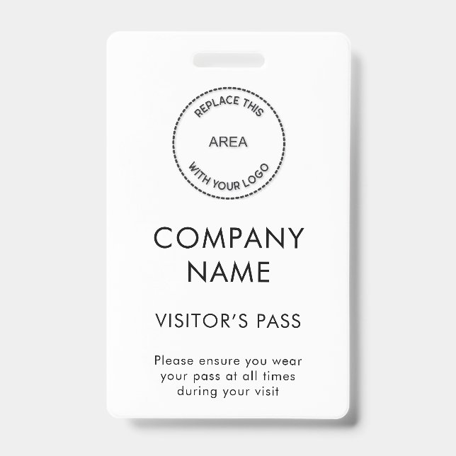 Simple Visitors Pass Company Name Logo Any Colour ID Badge (Front)