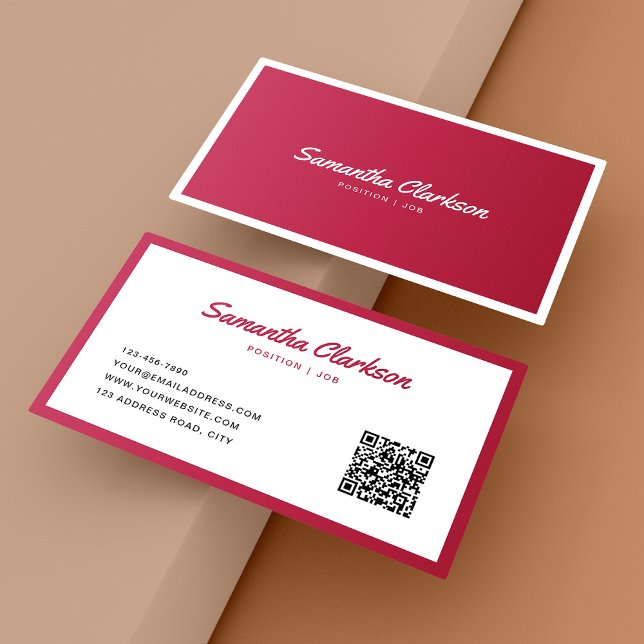 Simple Viva Magenta Border Script QR code Business Card (Creator Uploaded)