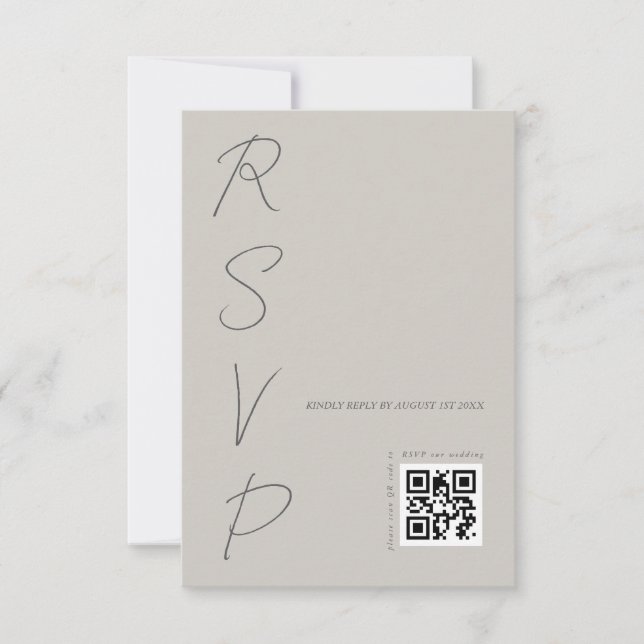 Simple Warm Grey Wedding QR code RSVP Card (Front)