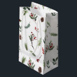 Simple Warm Red Winter Watercolor Christmas Small Gift Bag<br><div class="desc">Delight your friends and family this holiday season with a beautiful, hand painted small gift bag! This modern bag features winter pine and festive red berry botanical greenery in a watercolor pattern that is sure to please. The sleek design and festive colours are perfect for any decor, and the small...</div>