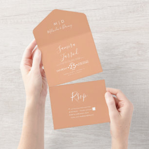 Simple Warm Tone Orange Wedding  All In One Invitation