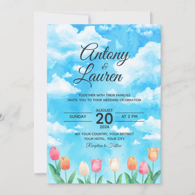 Simple water colour wedding  invitation (Front)