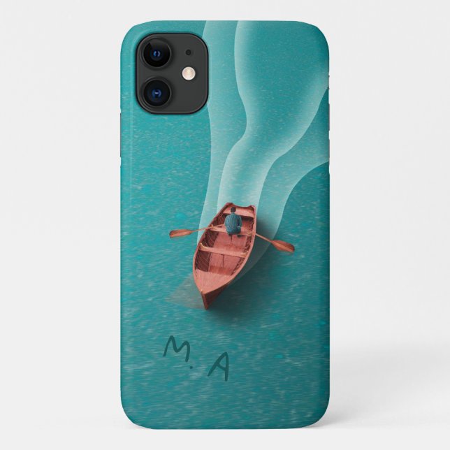 Simple Water Ocean Boat Waves Personalised Case-Mate iPhone Case (Back)