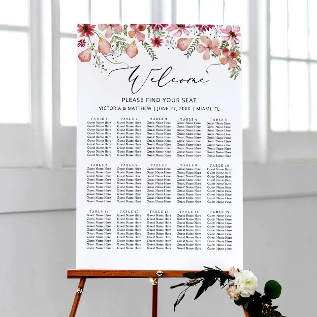 Simple Watercolor 15 Tables Wedding Seating Chart (Creator Uploaded)