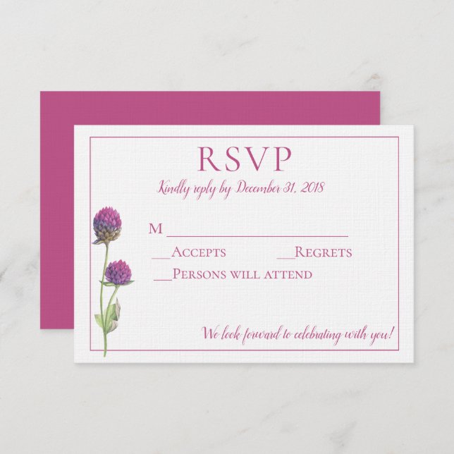 Simple Watercolor Amaranth Thistle Flower RSVP Invitation (Front/Back)