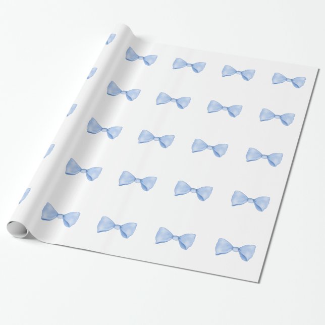 Simple Watercolor Baby Blue Bow Wrapping Paper (Unrolled)