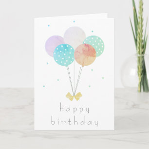 Simple Watercolor Birthday Balloons Bow Polka Dots Card
