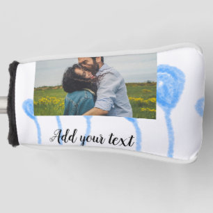 Simple watercolor blue balloons add photo text golf head cover