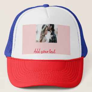 Simple watercolor blue balloons add photo text trucker hat