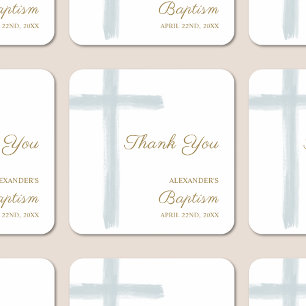 Simple Watercolor Blue Cross Thank You Baptism Square Sticker