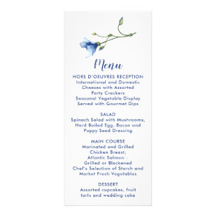 Simple Watercolor Blue Flower Wedding Menu