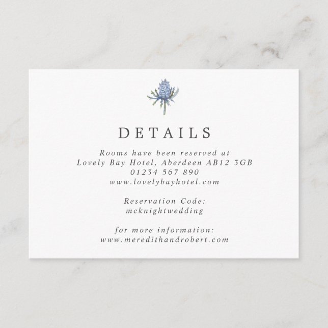 Simple Watercolor Blue Thistle Wedding Enclosure Card (Front)