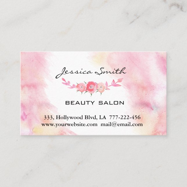 Simple watercolor  blushed boho roses appointment card (Front)