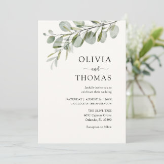 Simple Watercolor Botancial Greenery Wedding  Invitation