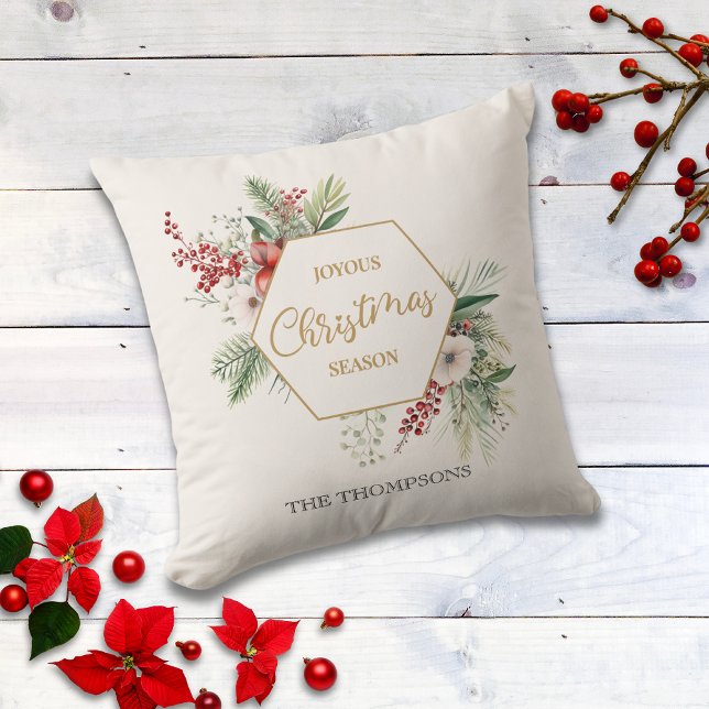Simple Watercolor Botanical Family Name Christmas Cushion (Creator Uploaded)