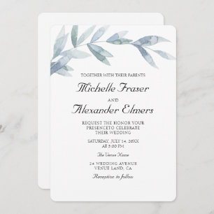 Simple watercolor botanical leaves Elegant wedding Invitation