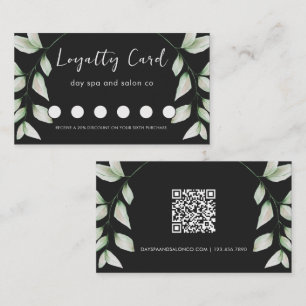 Simple Watercolor Botanical QR Code Black Loyalty Card