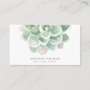 Simple Watercolor Botanical Sage Green Succulent Business Card