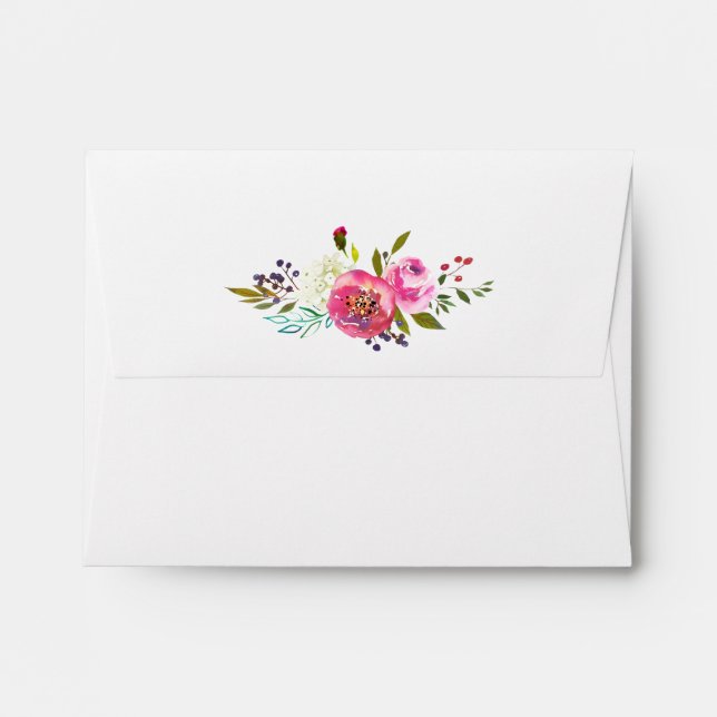 Simple Watercolor Bouquet Printed Address RSVP Envelopes (Back (Top Flap))