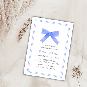 Simple Watercolor Bow Baby Shower  Invitation