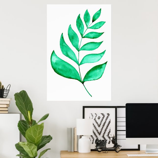 Simple watercolor branch - green poster (Home Office)
