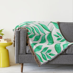 Simple watercolor branches - green throw blanket