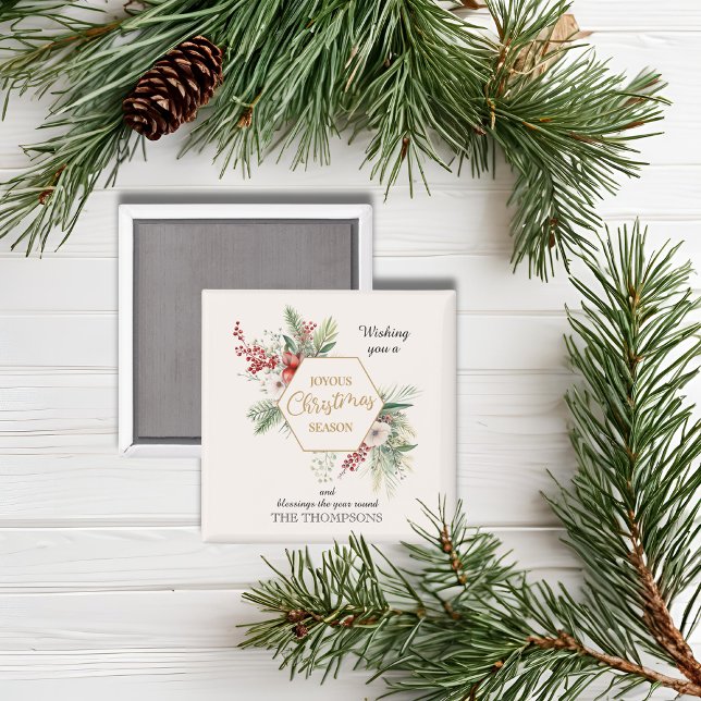 Simple Watercolor Christmas Botanical White Named Magnet (Creator Uploaded)