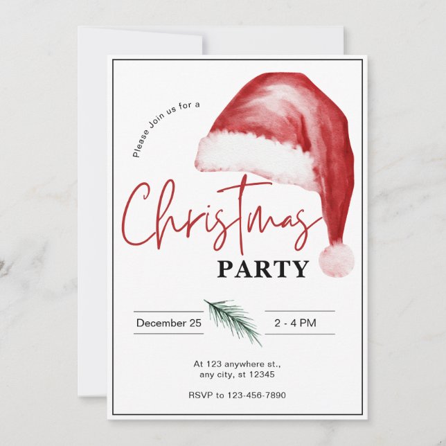 Simple Watercolor Christmas Party Invitation (Front)