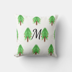 Simple watercolor Christmas pattern add monogram Cushion
