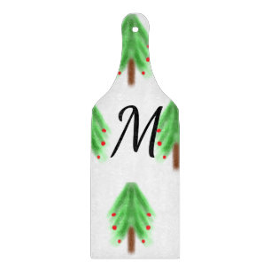 Simple watercolor Christmas pattern add monogram  Cutting Board