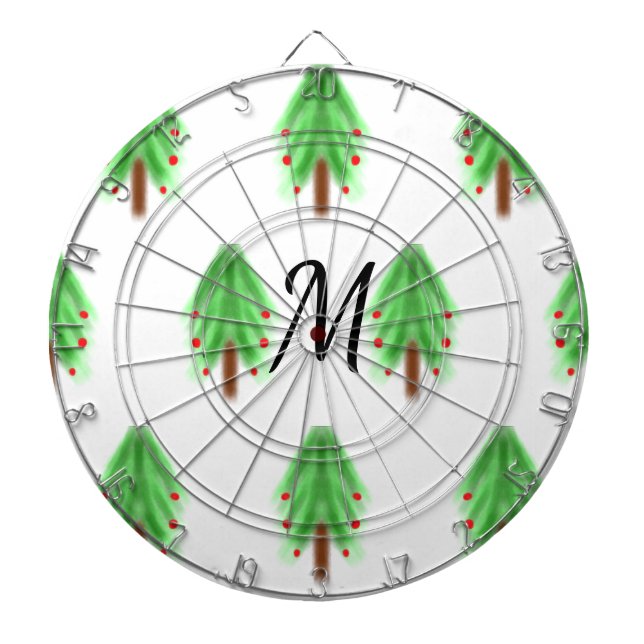 Simple watercolor Christmas pattern add monogram  Dartboard (Front)