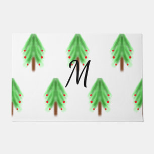 Simple watercolor Christmas pattern add monogram Doormat