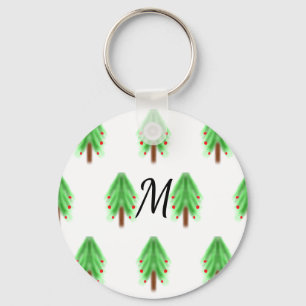 Simple watercolor Christmas pattern add monogram Key Ring