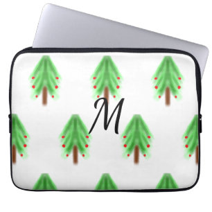 Simple watercolor Christmas pattern add monogram Laptop Sleeve
