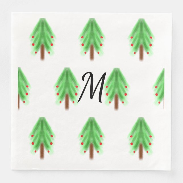Simple watercolor Christmas pattern add monogram  Napkin (Front)