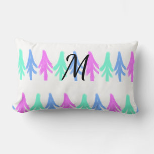 Simple watercolor Christmas pattern add monogram T Lumbar Cushion