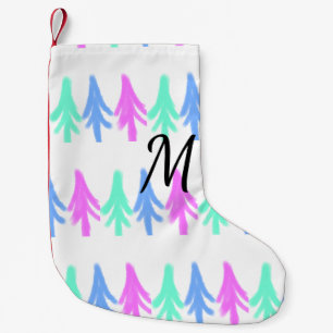 Simple watercolor Christmas pattern add monogram T Small Christmas Stocking