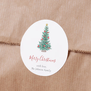 Simple Watercolor Christmas Tree Festive Classic Round Sticker