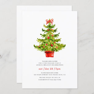 Simple Watercolor Christmas Tree Holiday Dinner Invitation