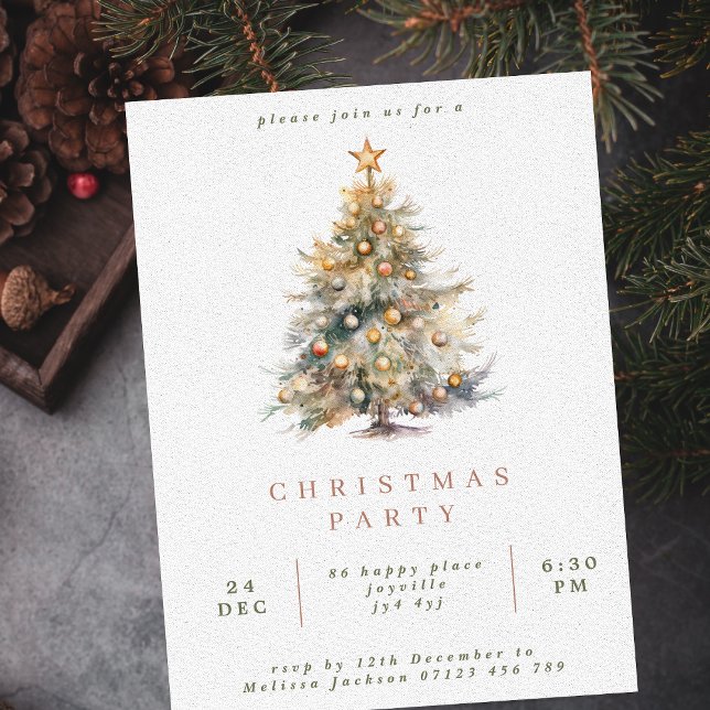 Simple Watercolor Christmas Tree Party Invitation (Creator Uploaded)
