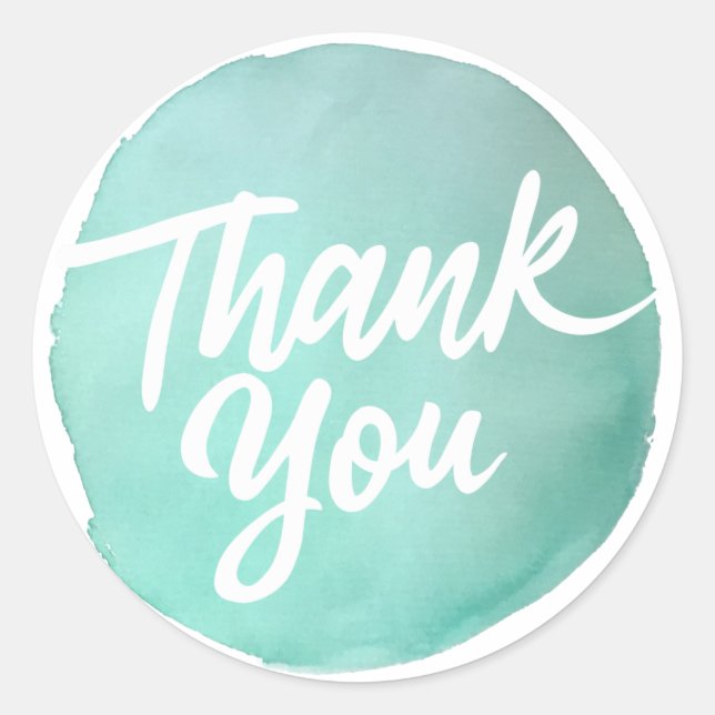Simple watercolor circle Thank You script Classic Round Sticker (Front)