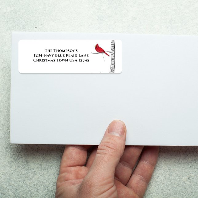 Simple Watercolor Classic Winter Red Cardinal  (Simple winter red cardinal and birch tree return address label. )