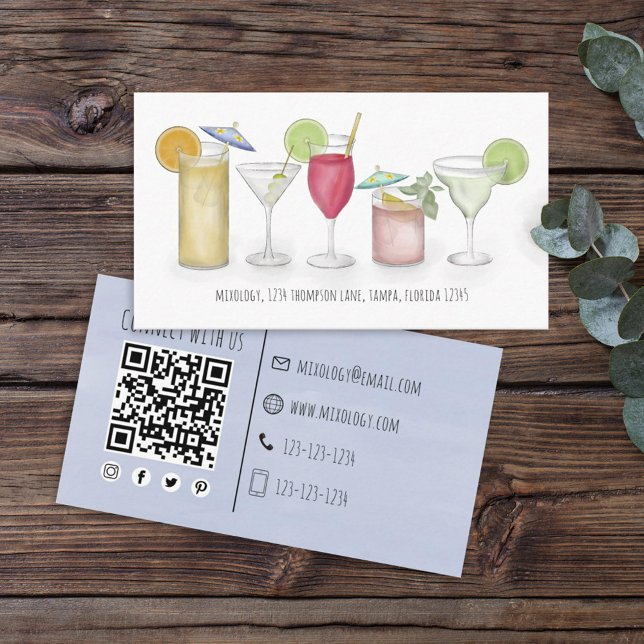Simple Watercolor Cocktails Drinks Whimsical Fun I Business Card (Creator Uploaded)