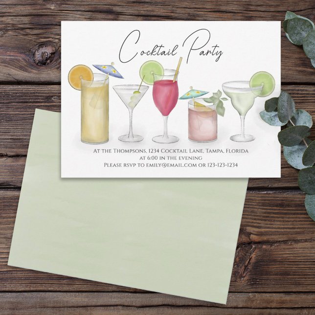 Simple Watercolor Cocktails Drinks Whimsical Fun  Invitation (Creator Uploaded)