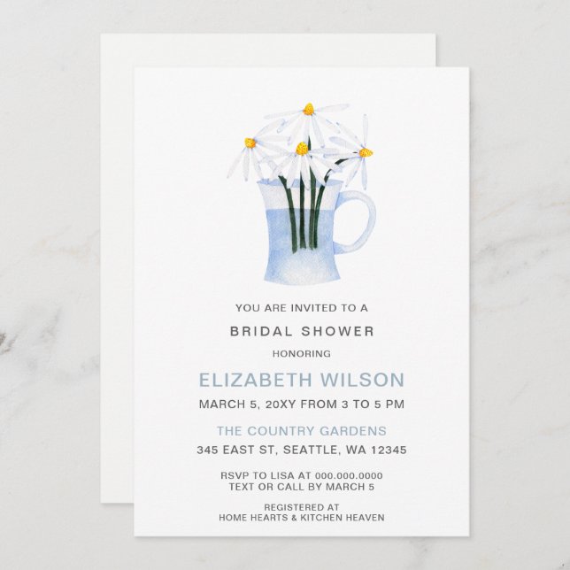 Simple Watercolor Daisy Country Bridal Shower Invitation (Front/Back)