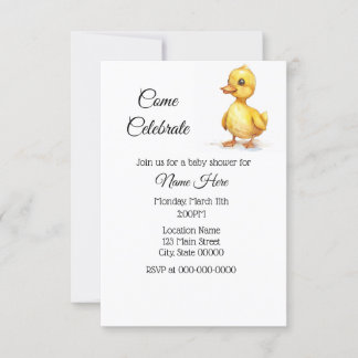 Simple Watercolor Duckling Baby Shower Invitation