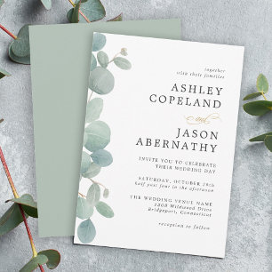 Simple Watercolor Eucalyptus Border Wedding Invitation
