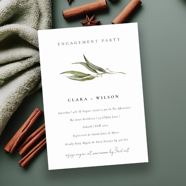Simple Watercolor Eucalyptus Botanical Engagement Invitation (Creator Uploaded)