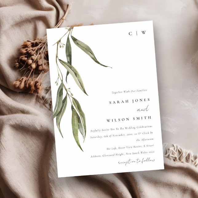 Simple Watercolor Eucalyptus Botanical Wedding Invitation (Creator Uploaded)
